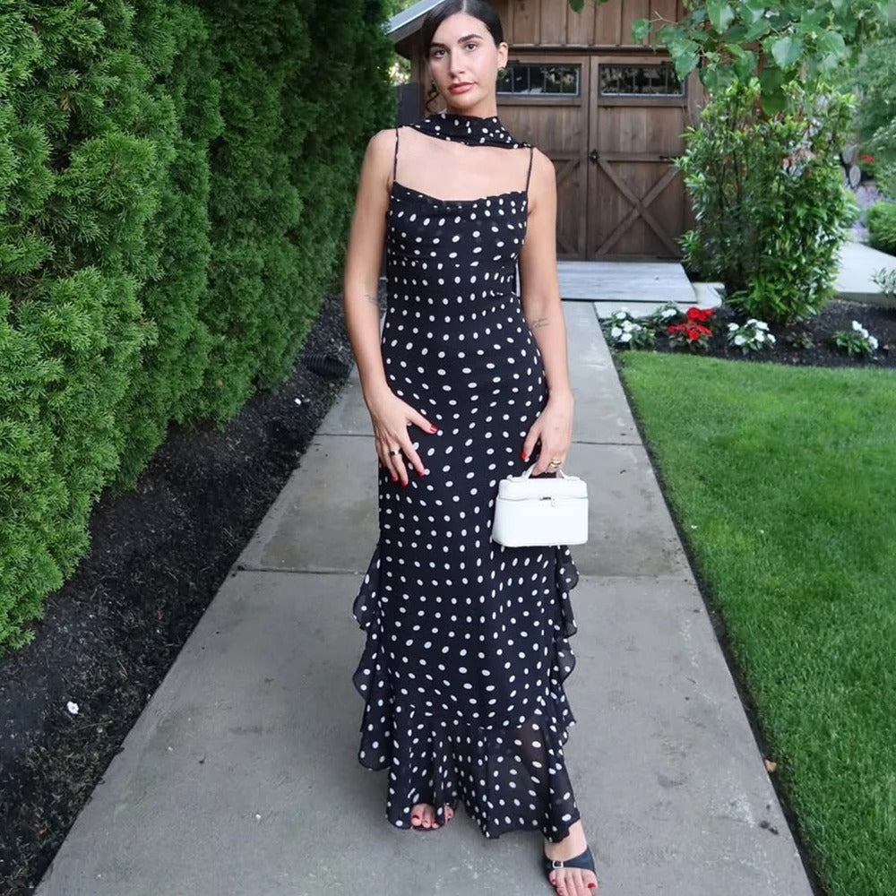 Orienna Polka Dot Print Summer Maxi Dress