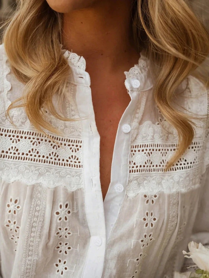 Luviana Embroidered Button Front Blouse