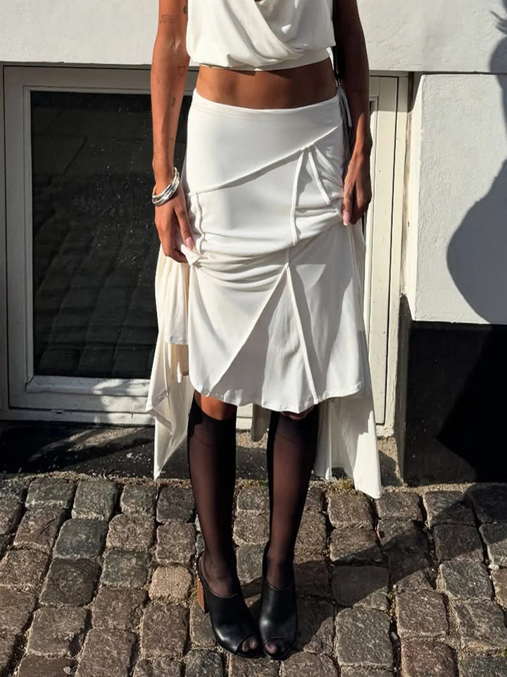 Amalisse Satin Asymmetrical Summer Midi Skirt