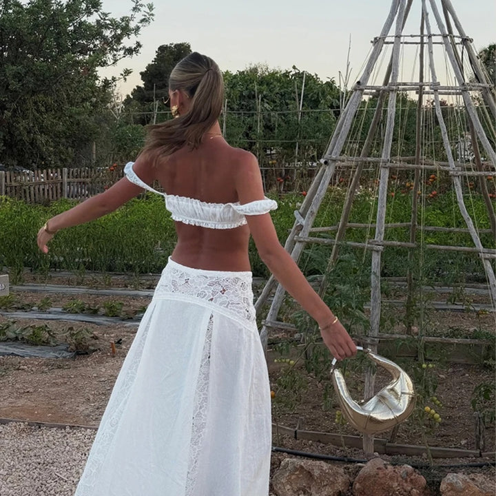 Fioravie Lace Trim Summer Maxi Skirt Set