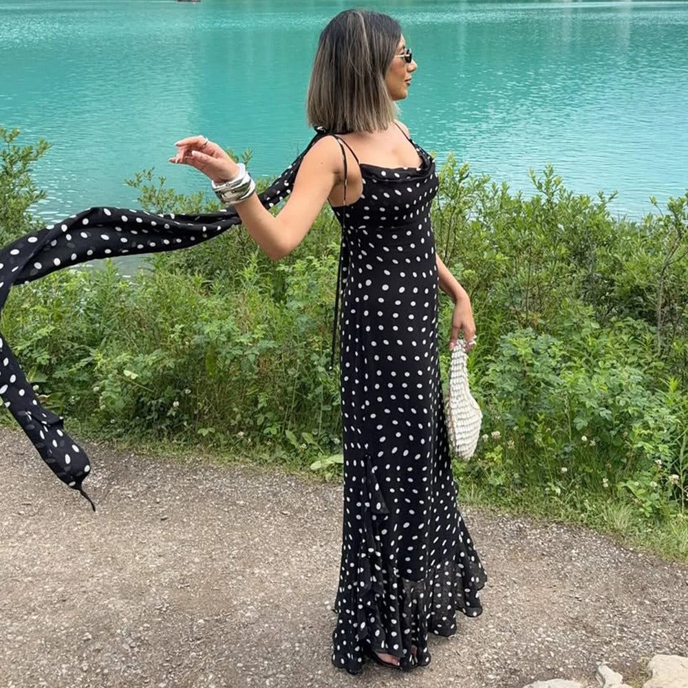 Orienna Polka Dot Print Summer Maxi Dress