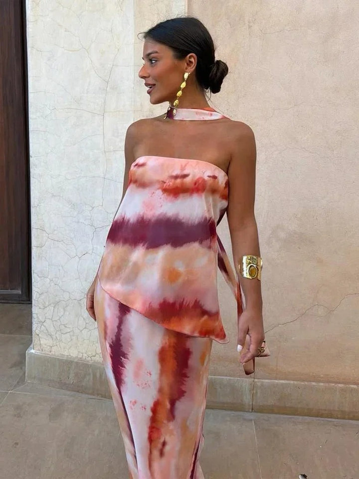 Selavie Tie Dye Wedding Guest Maxi Dress