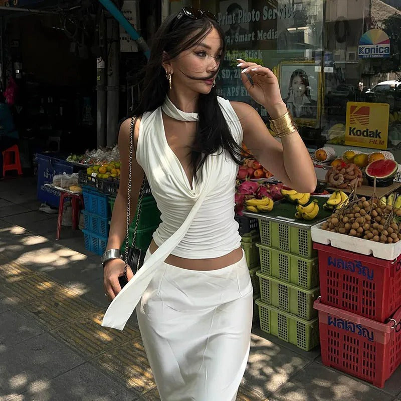 Maren Draped Halter Crop Top