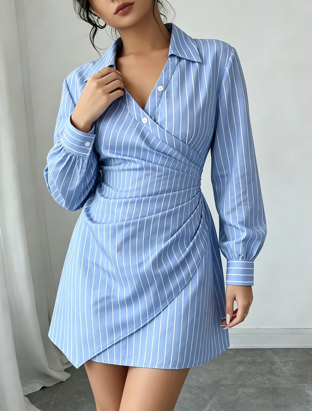 Zephyra Striped Wrap Mini Dress