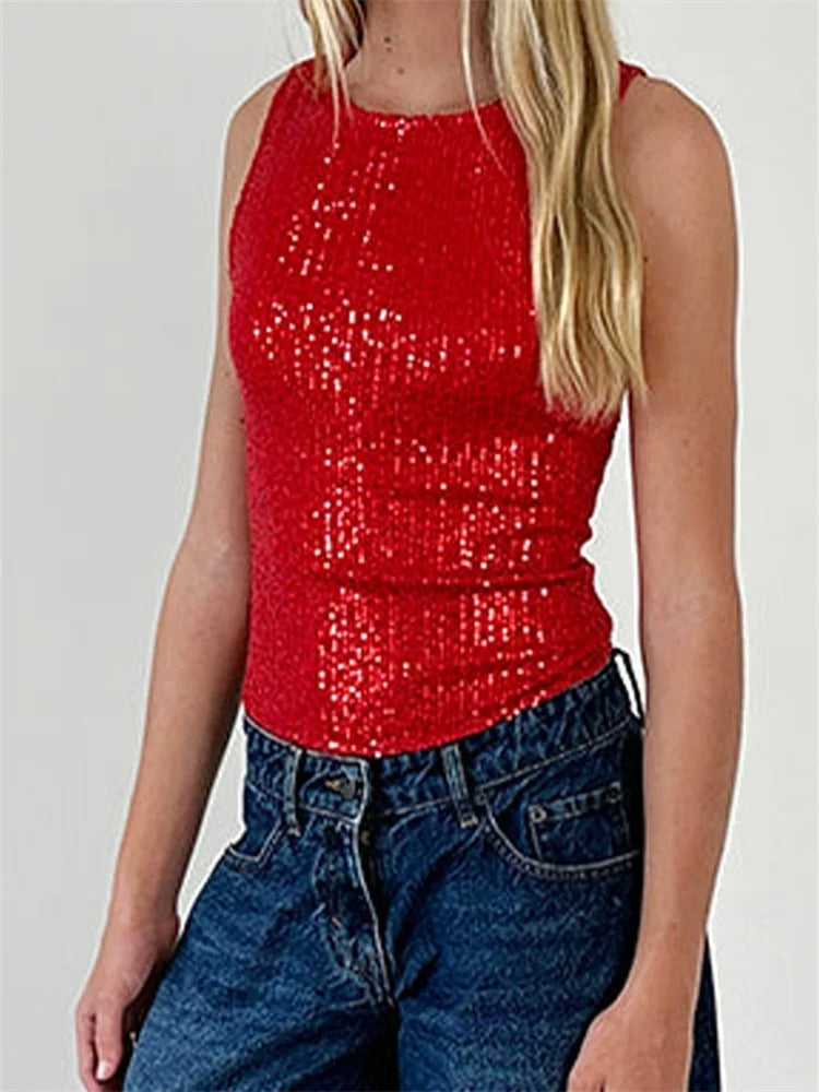 Zarela Sequin Party Sleeveless Summer Top