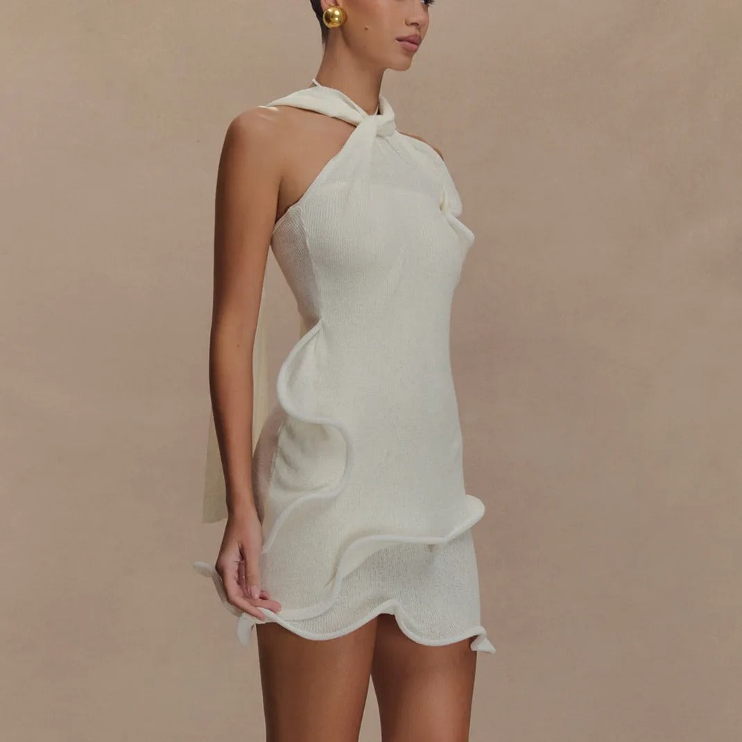 Delphine Ruffle Halter Mini Dress