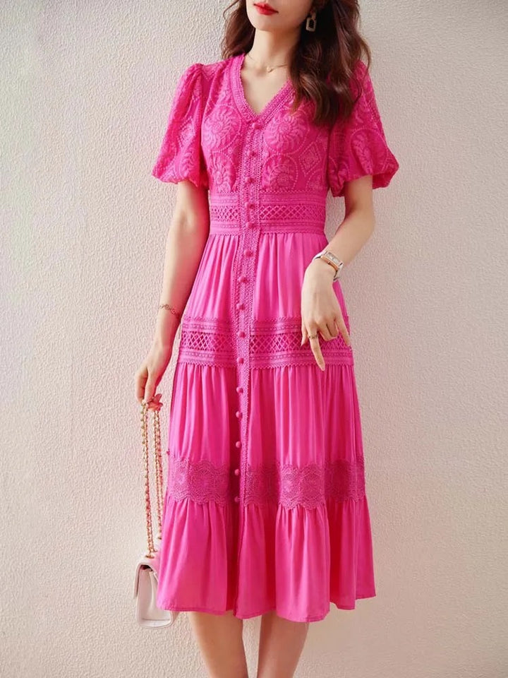 Corielle Flutter Sleeve Eyelet Wedding Guest Midi Dress