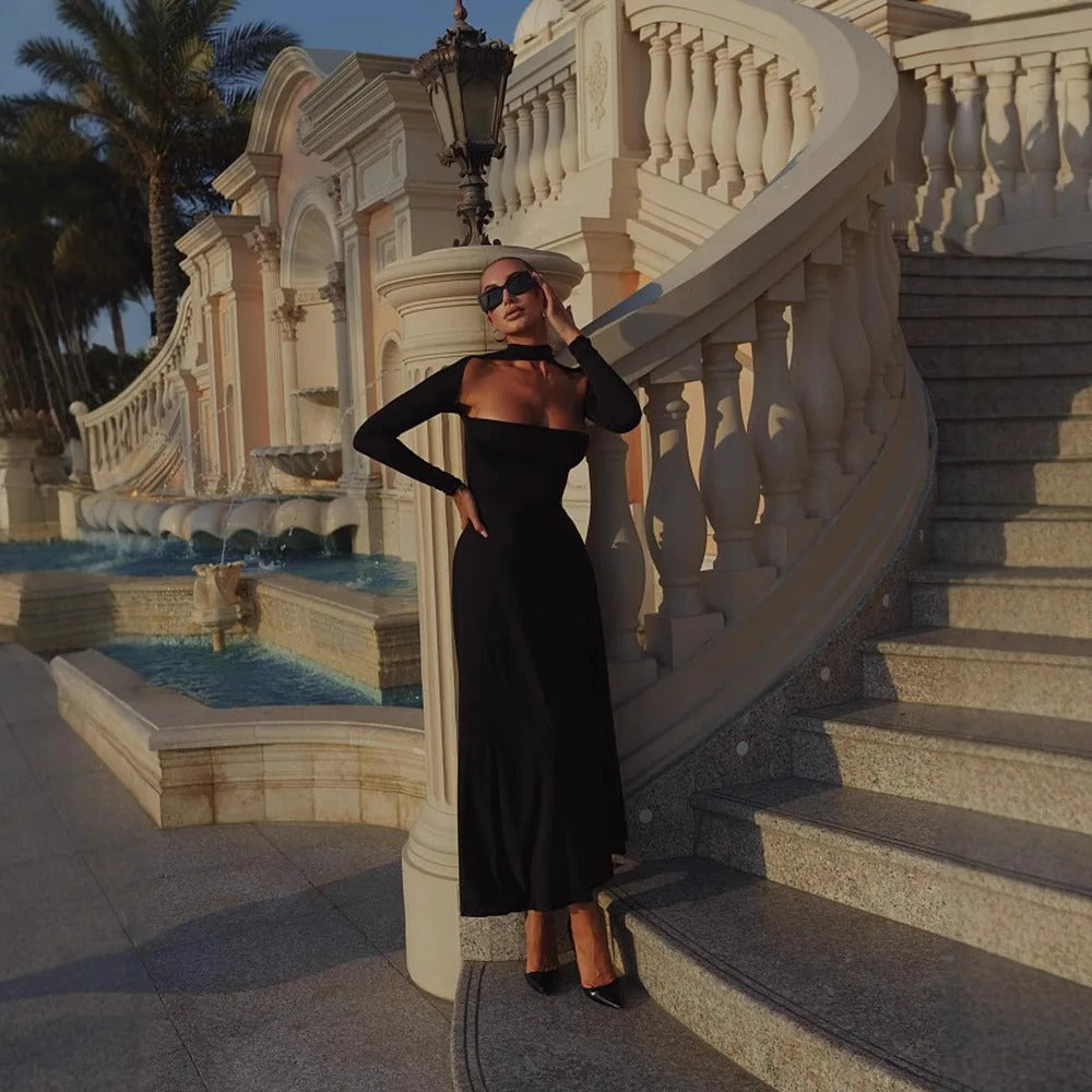 Elysienne Bardot Black Tie Wedding Guest Maxi Dress