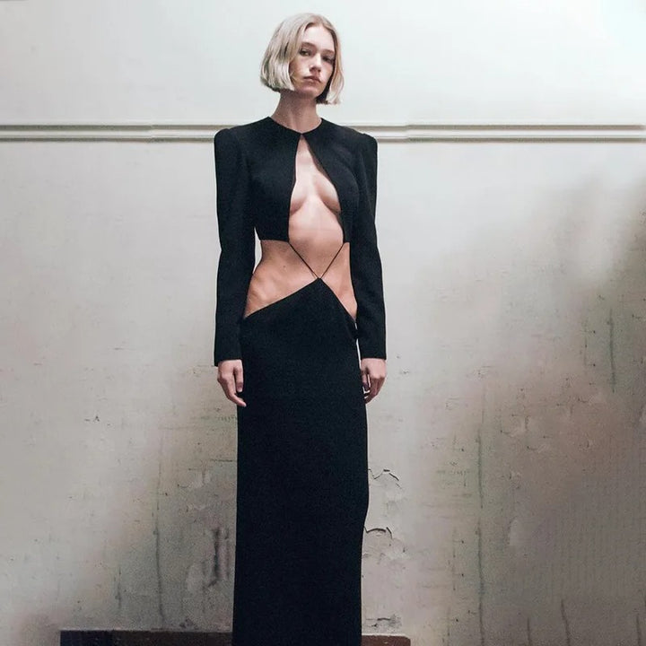 Nyxara Cut Out Long Sleeve Evening Maxi Dress