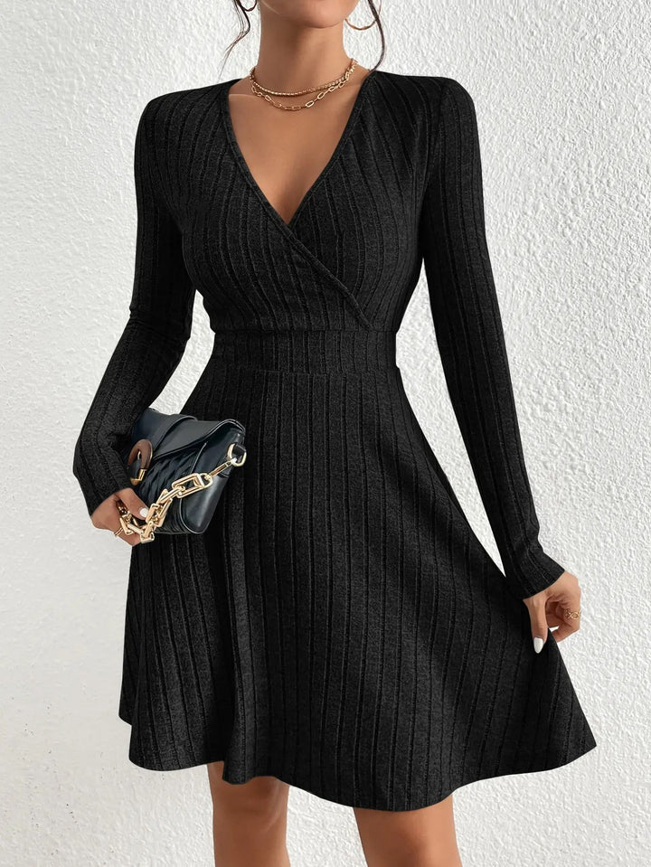 Sutton Ribbed Wrap V-Neck Sweater Mini Dress