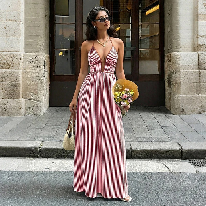 Rafaella Striped Halter Summer Maxi Dress