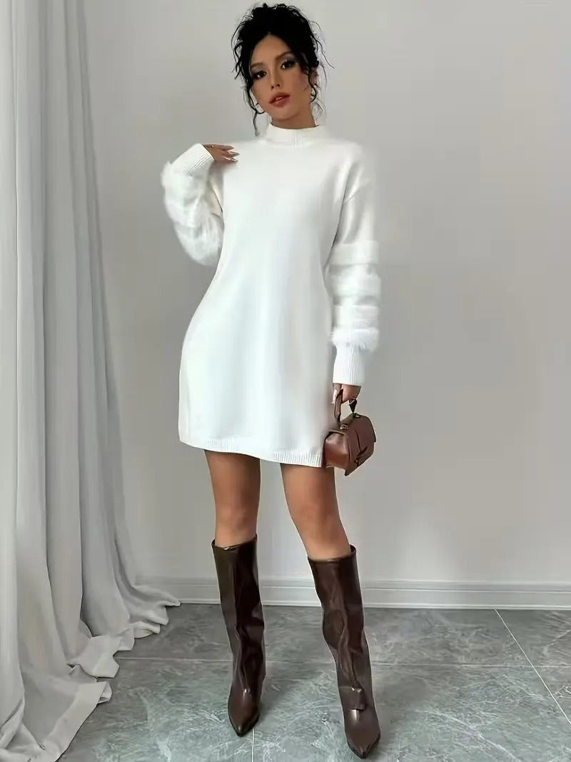 Hailyn Fuzzy Sleeve Mock Neck Sweater Mini Dress
