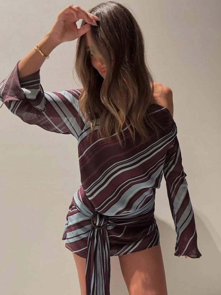 Hera Striped One-Shoulder Mini Dress