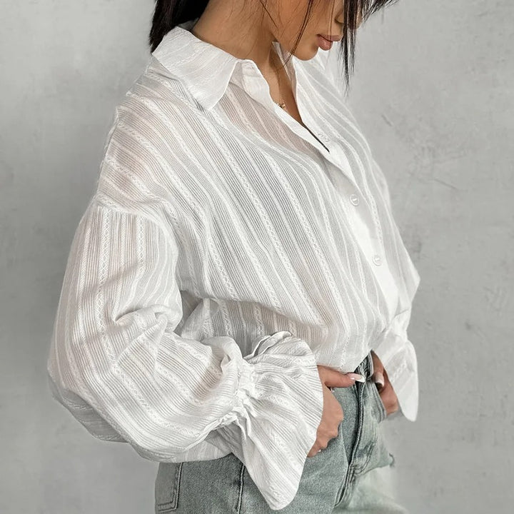 Isalina Stripe Balloon Sleeve Shirt
