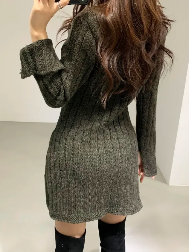 Everlyn Cable Knit Button Front Sweater Mini Dress