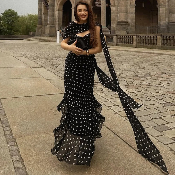 Orienna Polka Dot Print Summer Maxi Dress