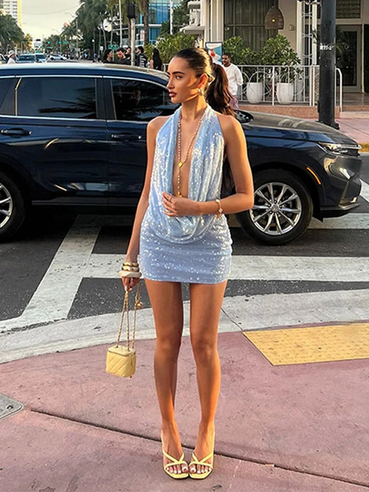 Amoret Sequin Halter Skirt Set