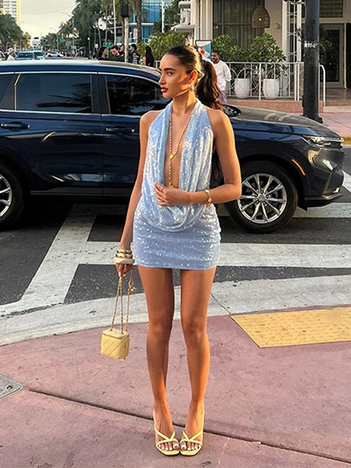 Amoret Sequin Halter Skirt Set