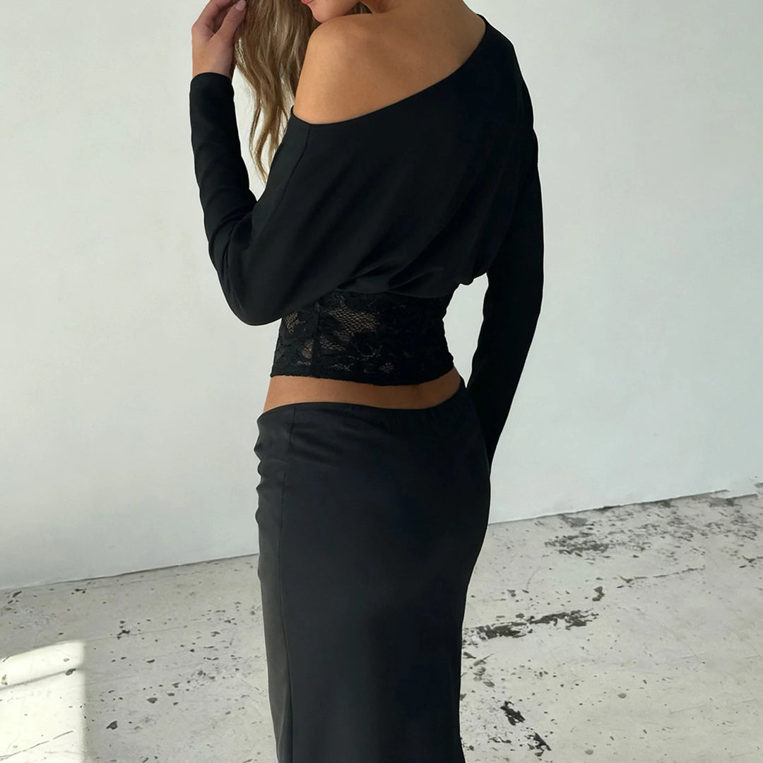 Marivelle Lace Waist Off Shoulder Top