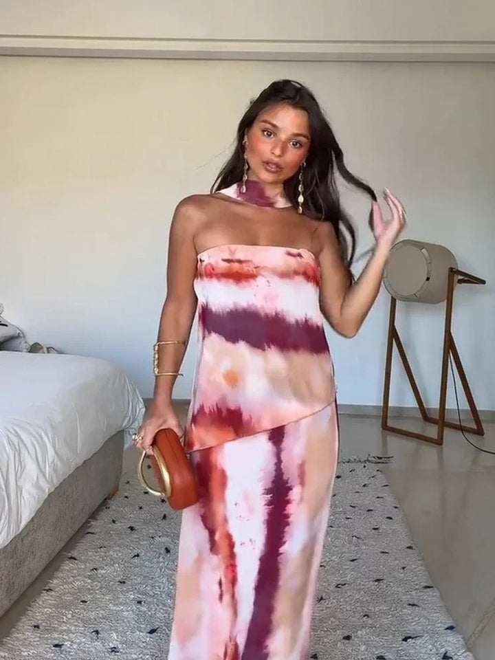 Selavie Tie Dye Wedding Guest Maxi Dress