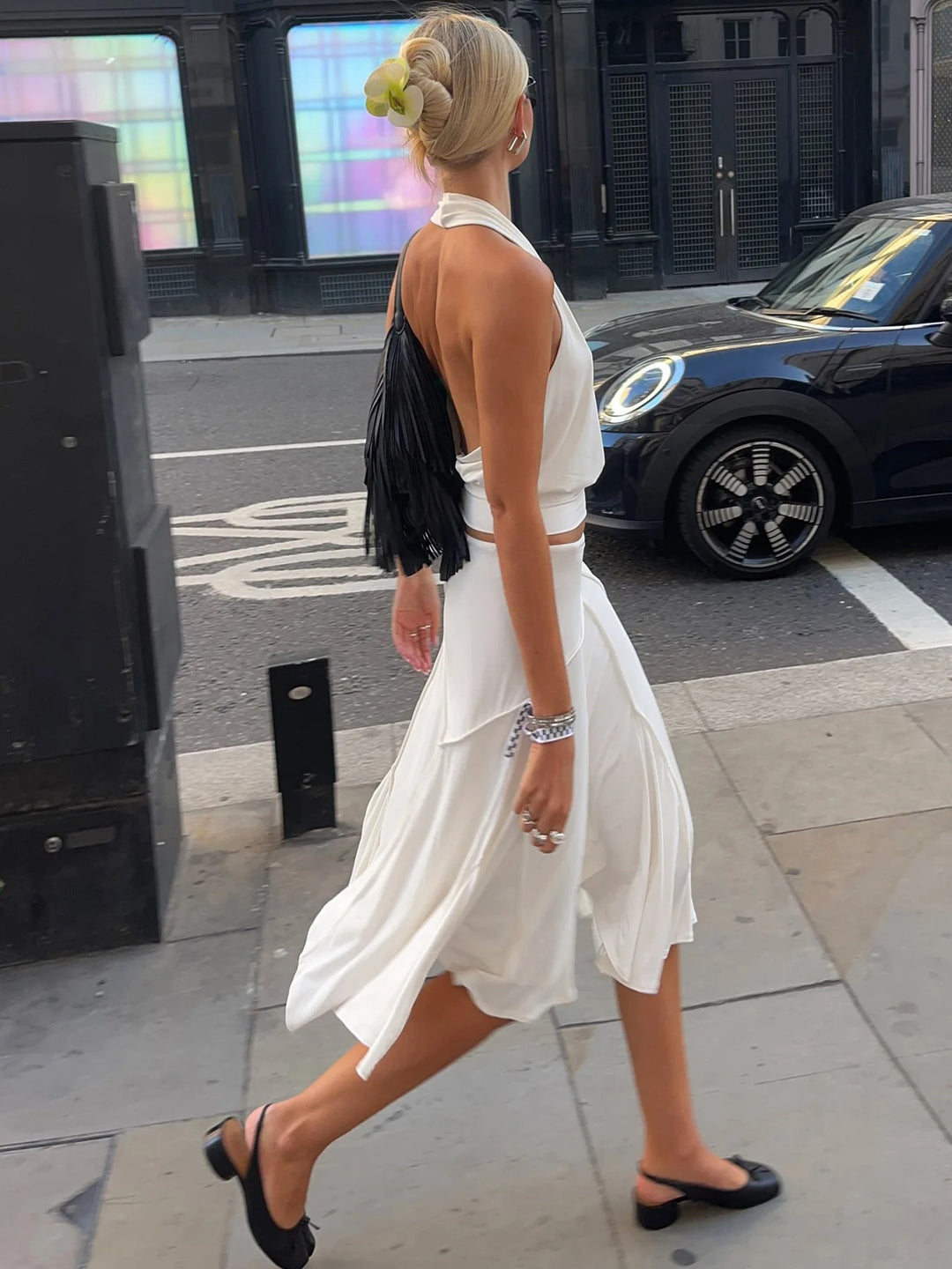 Amalisse Satin Asymmetrical Summer Midi Skirt