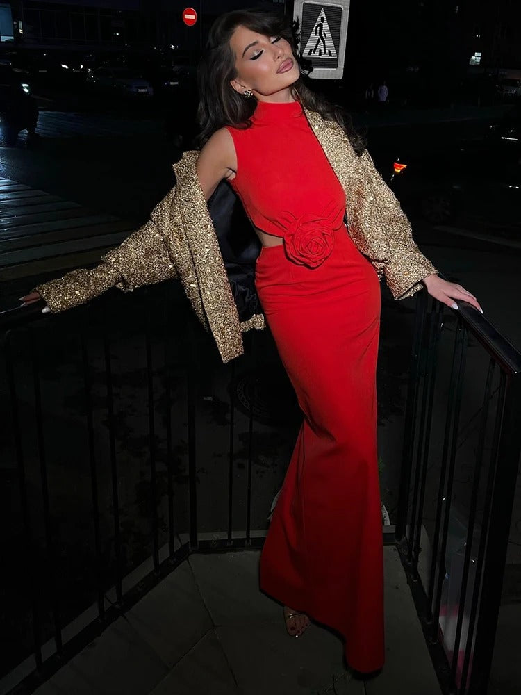 Valerisse Cut Out Evening Maxi Dress