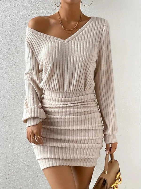 Palmer Off Shoulder Ruched Sweater Mini Dress