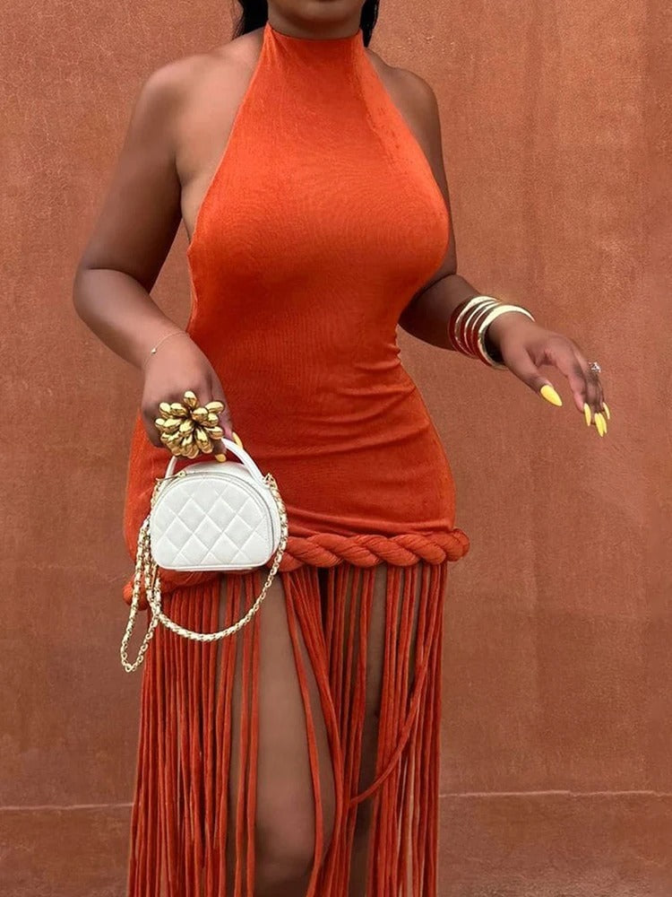 Rowena Fringe Halter Maxi Dress