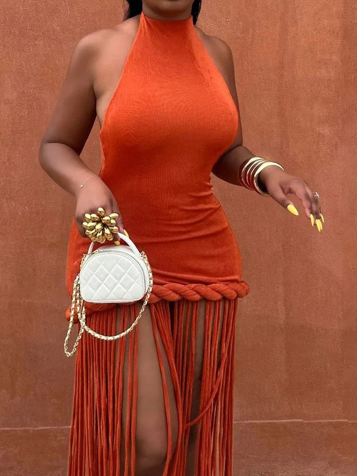 Rowena Fringe Halter Maxi Dress