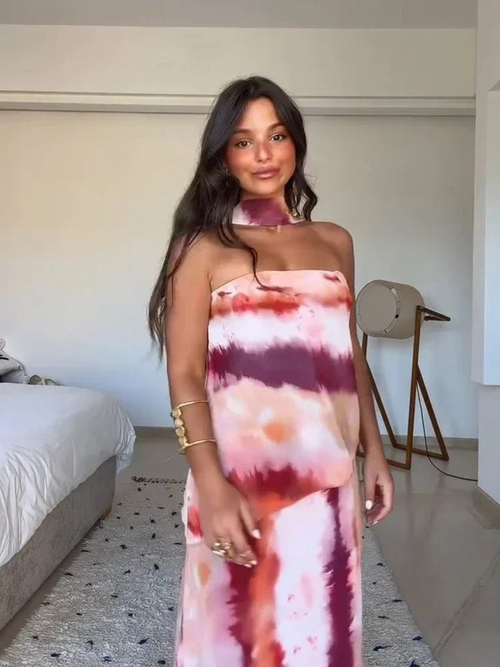 Selavie Tie Dye Wedding Guest Maxi Dress