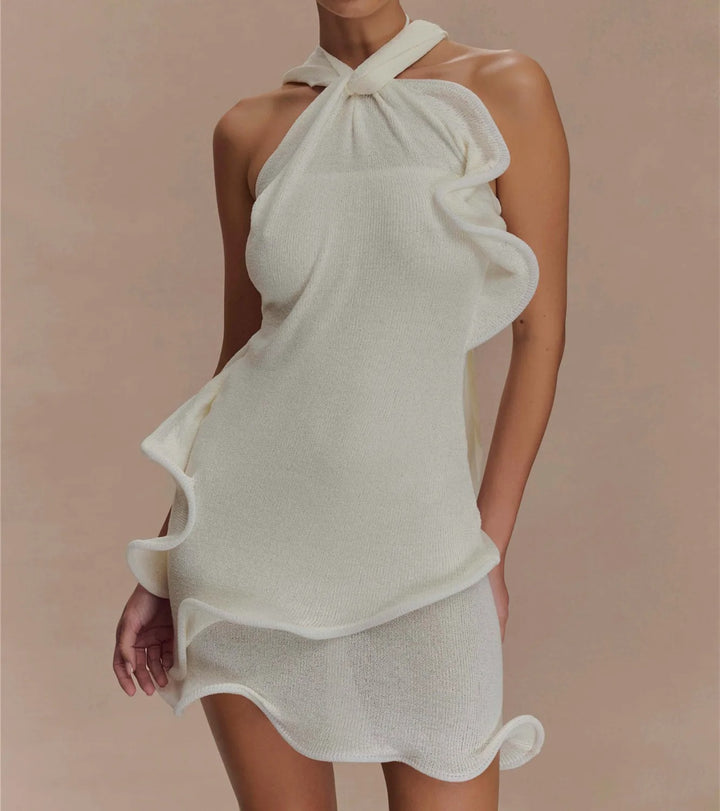 Delphine Ruffle Halter Mini Dress
