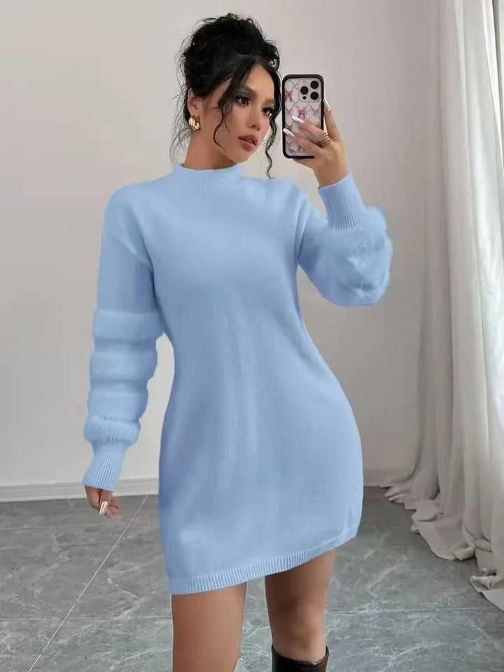Hailyn Fuzzy Sleeve Mock Neck Sweater Mini Dress