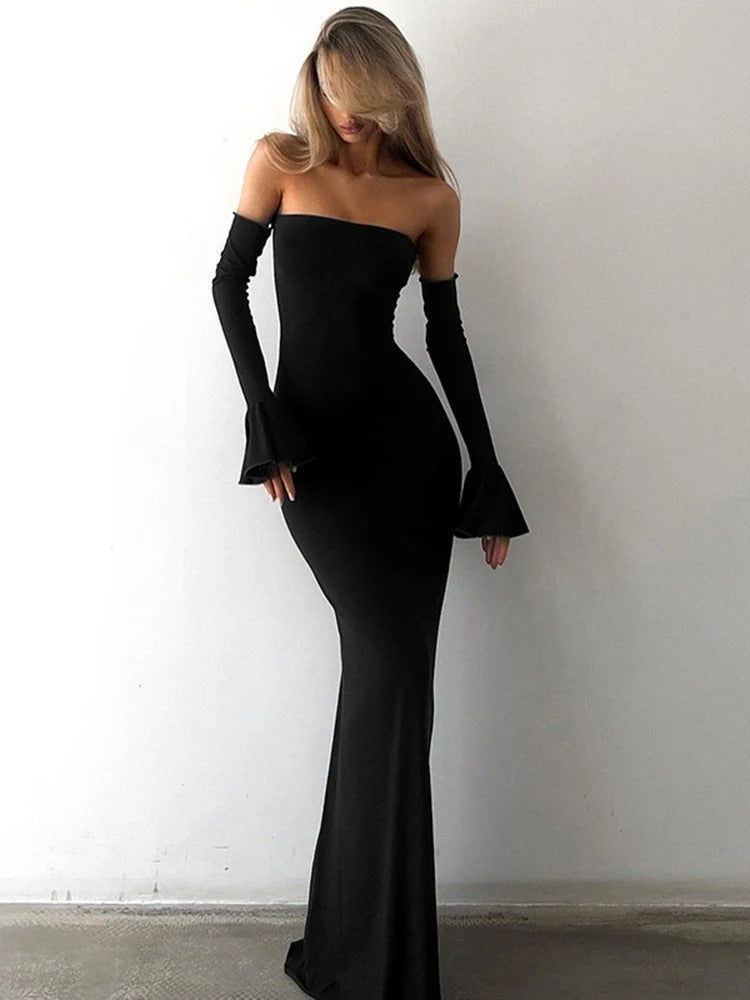 Isolde Bardot Black Tie Wedding Guest Maxi Dress