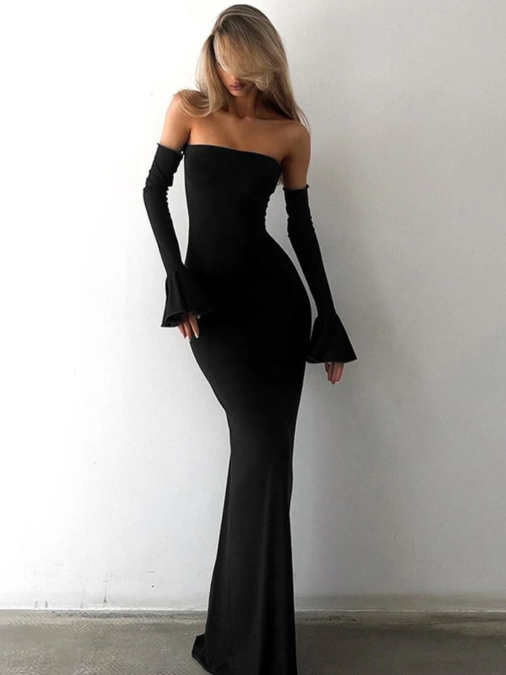 Isolde Bardot Black Tie Wedding Guest Maxi Dress