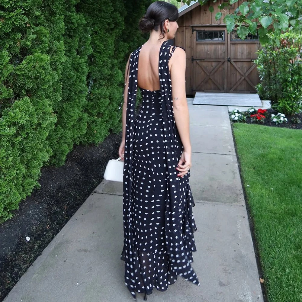 Orienna Polka Dot Print Summer Maxi Dress
