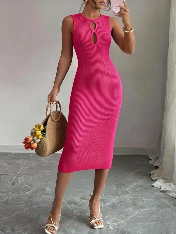 Brooklyn Double Keyhole Sleeveless Sweater Midi Dress