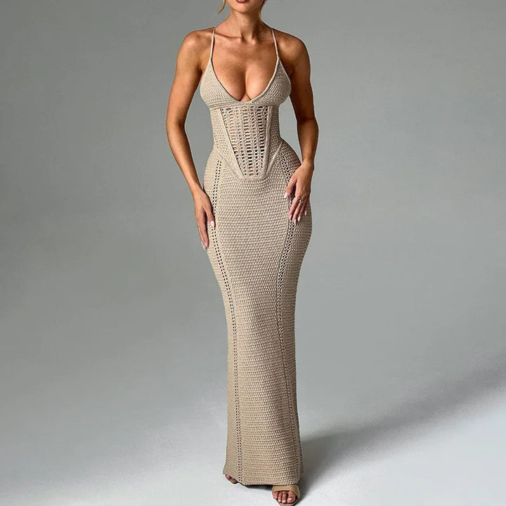 Camellia Crochet Knit Beach Wedding Guest Maxi Dress