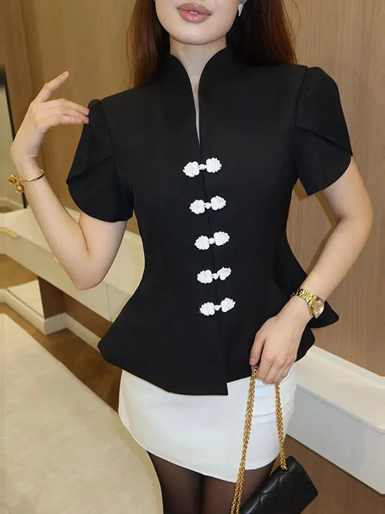Ming Floral Button Peplum Blouse