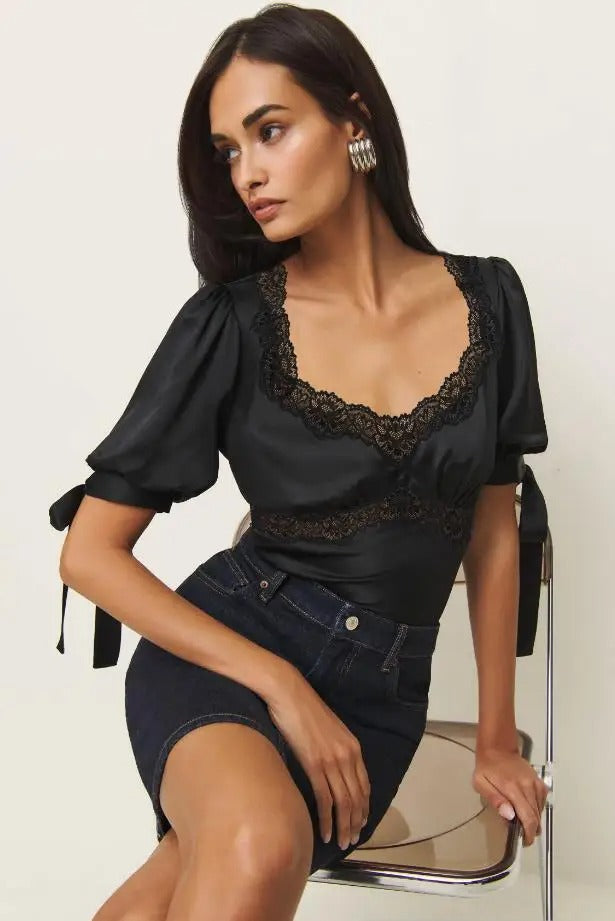 Solavelle Lace Trim Satin Summer Blouse