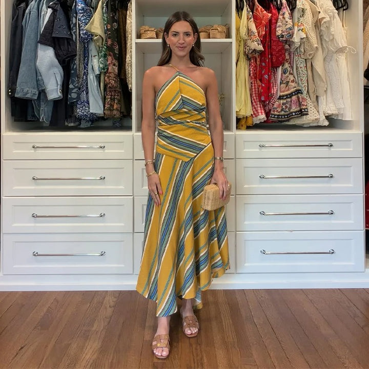 Maristela Striped Halter Summer Maxi Dress