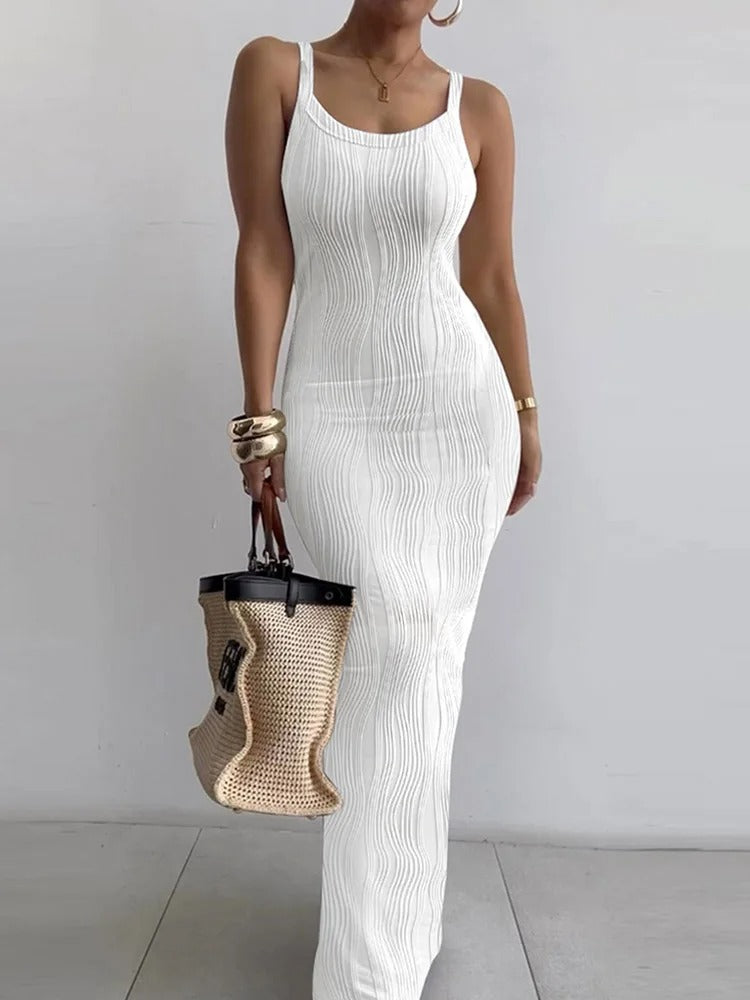 Paisley Sleeveless Ribbed Bodycon Sweater Maxi Dress