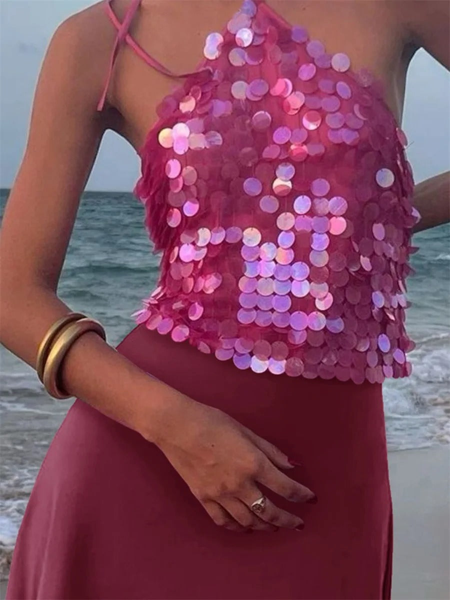 Skylar Sequin Halter Top