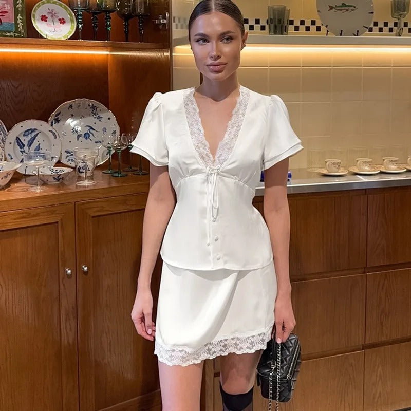 Odalisse Lace Trim Summer Top And Skirt Set