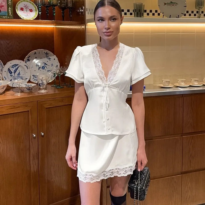 Odalisse Lace Trim Summer Top And Skirt Set