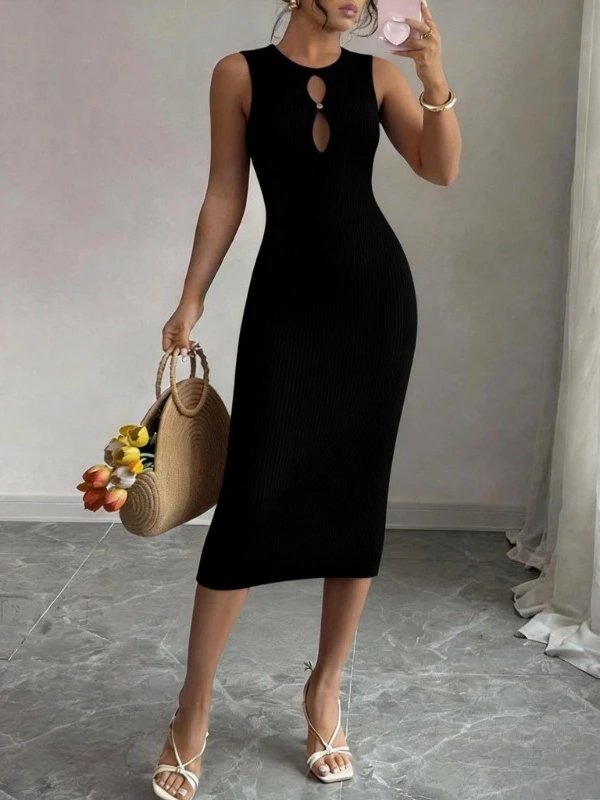 Brooklyn Double Keyhole Sleeveless Sweater Midi Dress