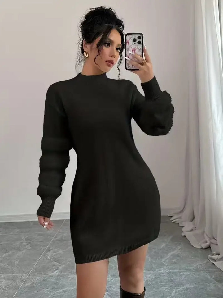 Hailyn Fuzzy Sleeve Mock Neck Sweater Mini Dress