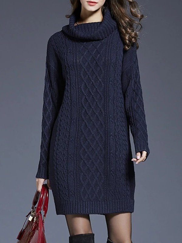 Presley Cable Knit Turtleneck Sweater Mini Dress