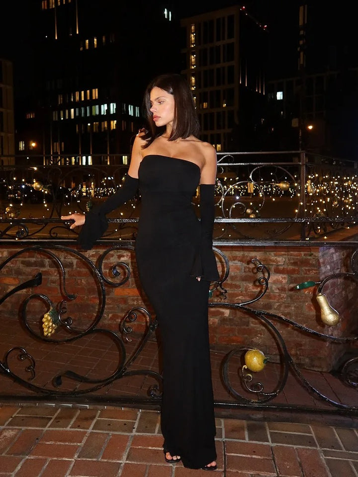 Isolde Bardot Black Tie Wedding Guest Maxi Dress