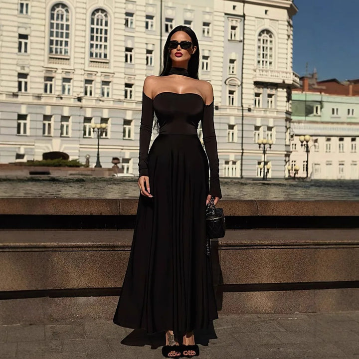 Elysienne Bardot Black Tie Wedding Guest Maxi Dress