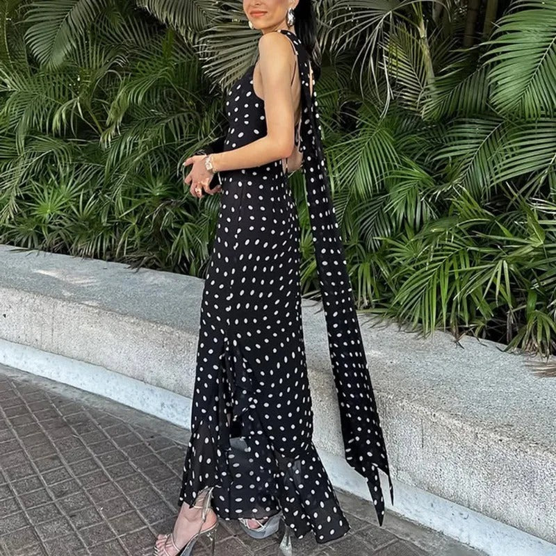 Orienna Polka Dot Print Summer Maxi Dress